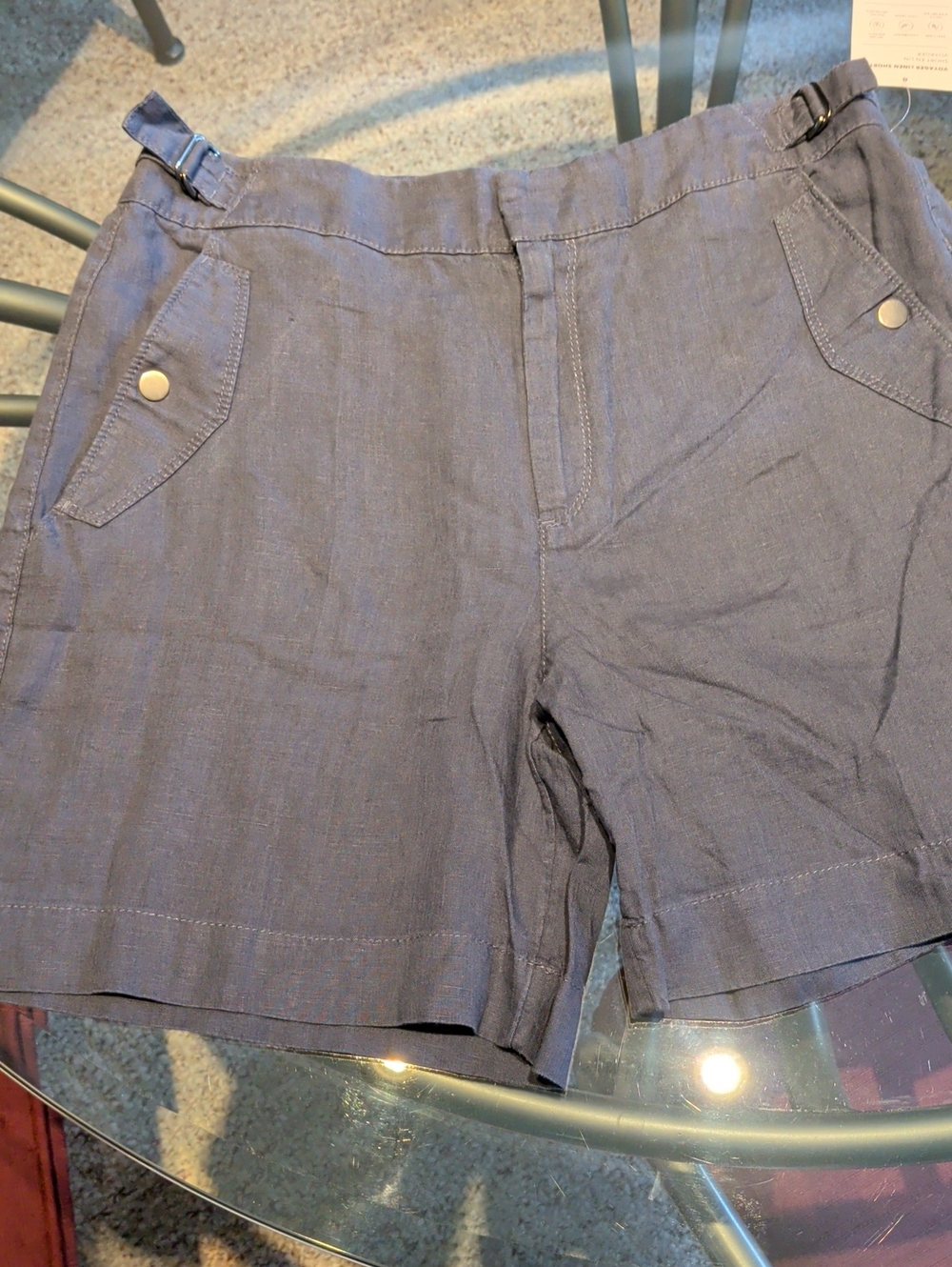 Athleta Grey Linen-Blend Casual Shorts with Side Buckles Size 10 NEW
